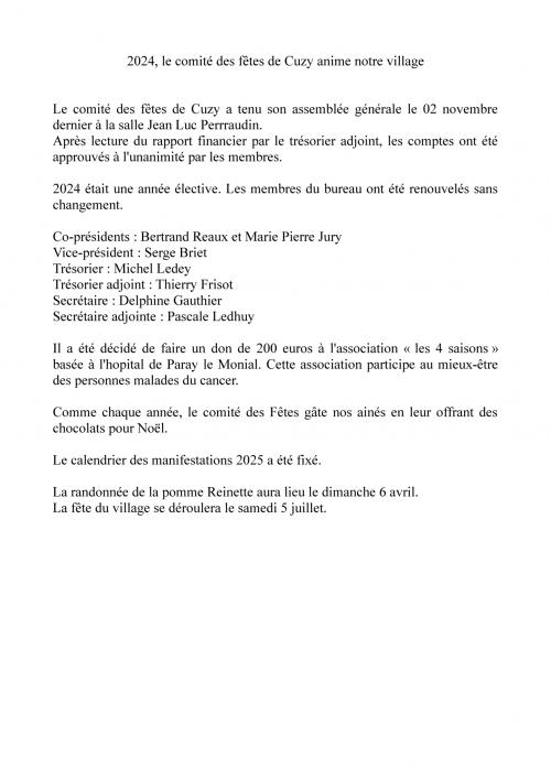 "Compte rendu comité des fêtes de Cuzy"